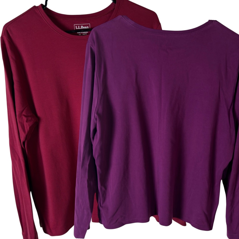 LL Bean Soft Cotton LS Tee Bundle Burgundy Purple Women XL‎ Petite Shirt